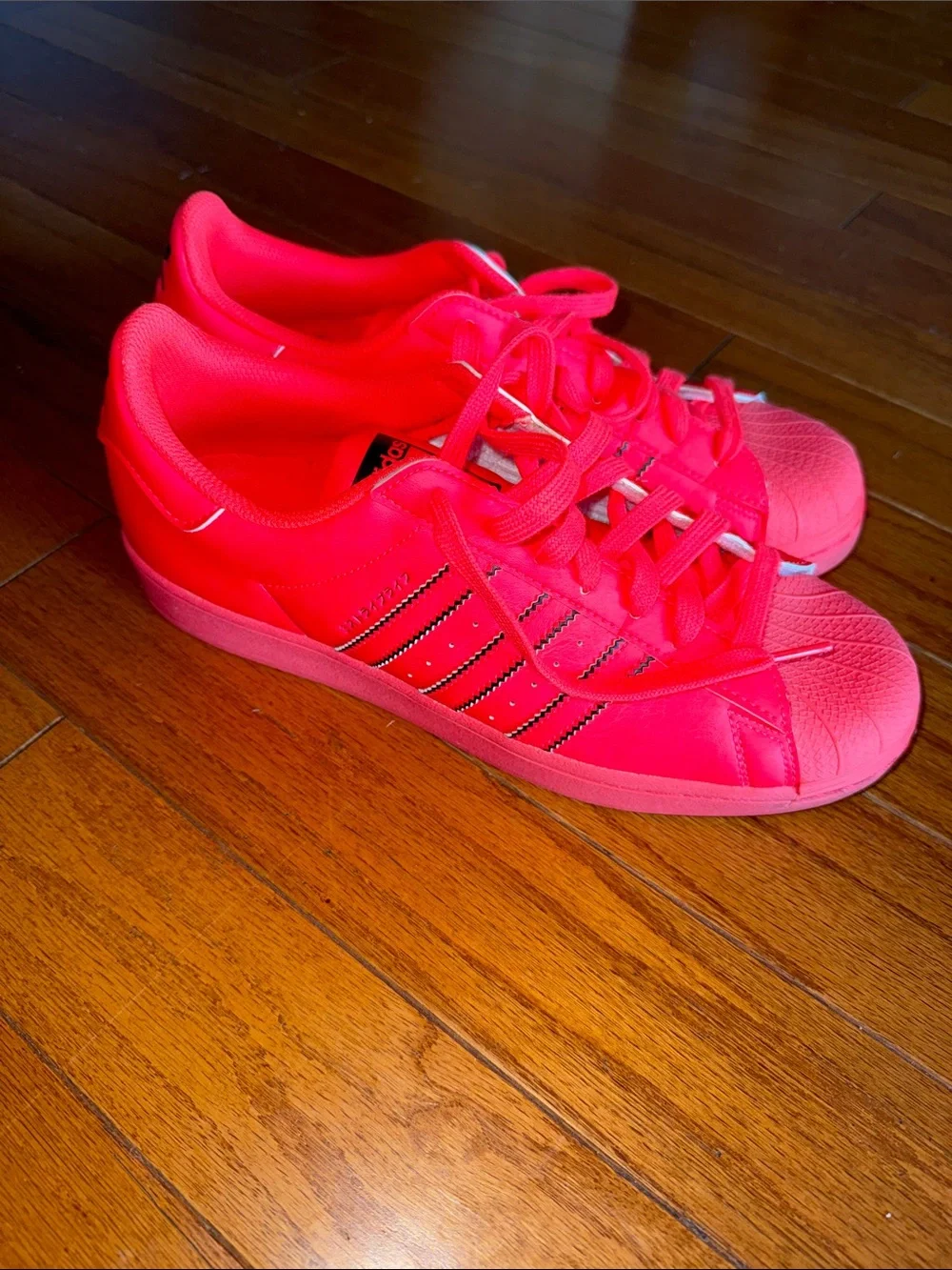 adidas Neon Orange Shell Toe Sneakers